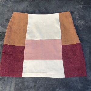 FRANCESCA’S X BLUE RAIN Colorblock Corduroy Mini Skirt Red/Tan/Cream/Pink